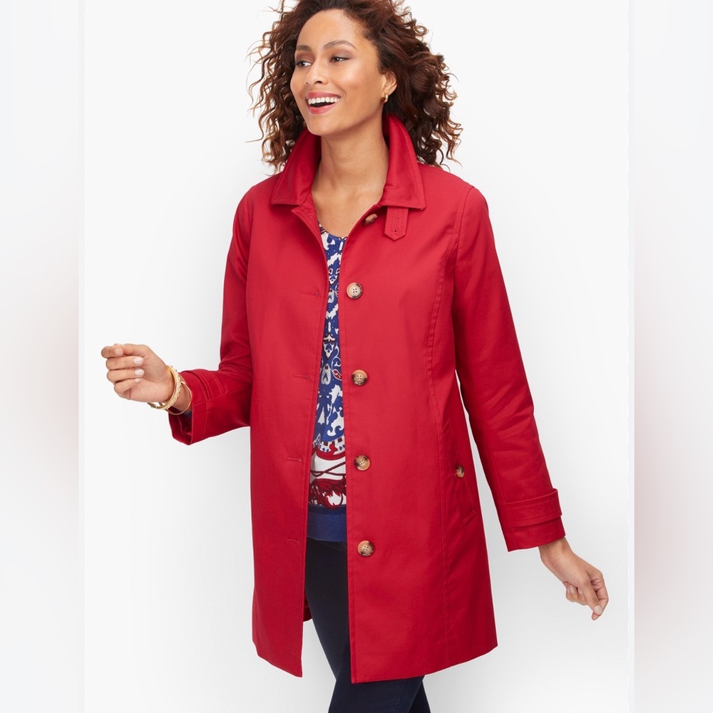 Talbots Vibrant Red Button-Up Trench Coat